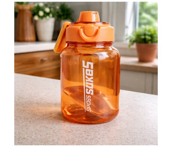 2000ml Large Capacity Transparent Water Bottle BPA-Free Plastic Sports Water Cup with Direct Drinking Lid & Cute Cartoon Sticker - Orange in UAE