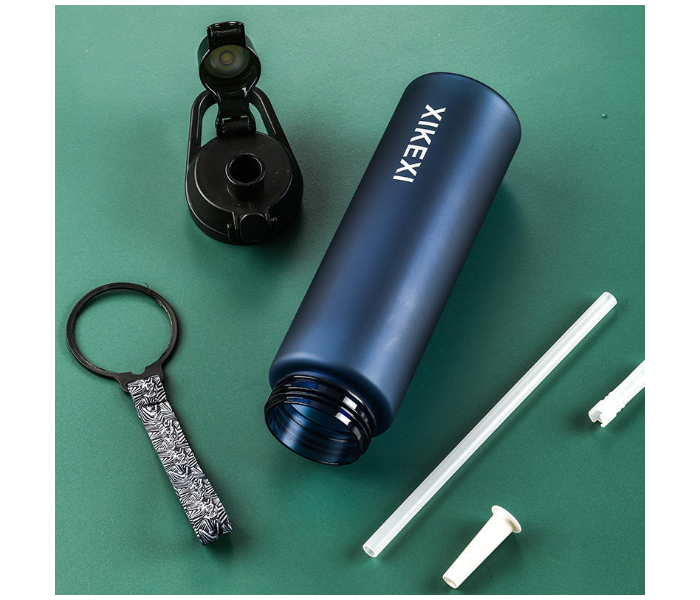 XIKEXI 1 Liter Frosted Plastic Water Bottle | BPA-Free Direct Drinking Gym, Fitness & Outdoor Sports Bottle with Strap - Blue in UAE