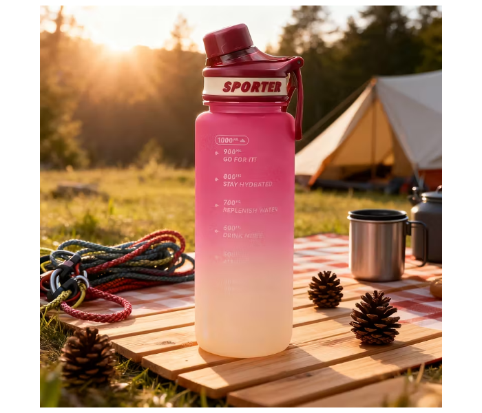 Gradient Plastic Sports Water Bottle 1200ml | Large Capacity BPA-Free Gym, Travel & Outdoor Water Cup with Measurement Scale - Pink in UAE