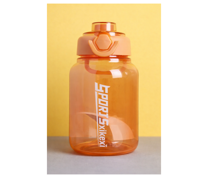 2000ml Large Capacity Transparent Water Bottle BPA-Free Plastic Sports Water Cup with Direct Drinking Lid & Cute Cartoon Sticker - Orange in UAE