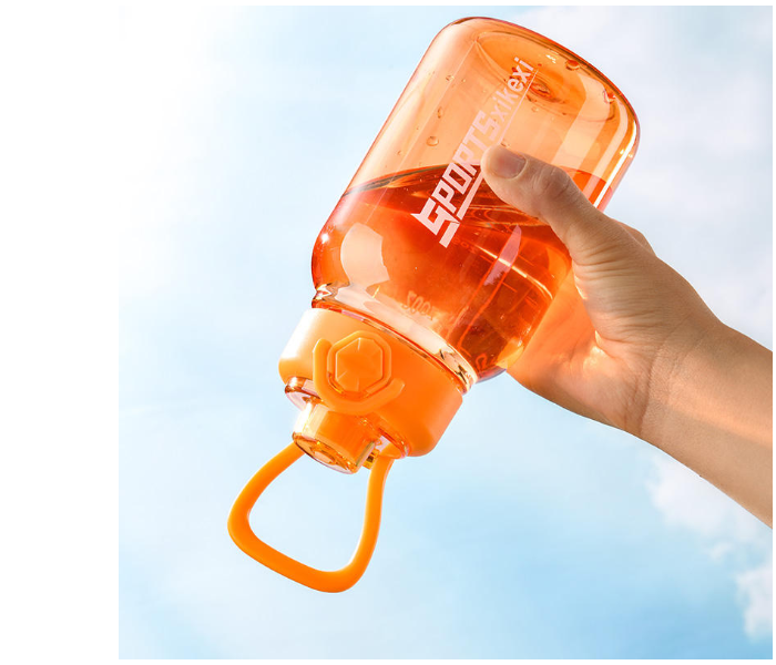 2000ml Large Capacity Transparent Water Bottle BPA-Free Plastic Sports Water Cup with Direct Drinking Lid & Cute Cartoon Sticker - Orange in UAE
