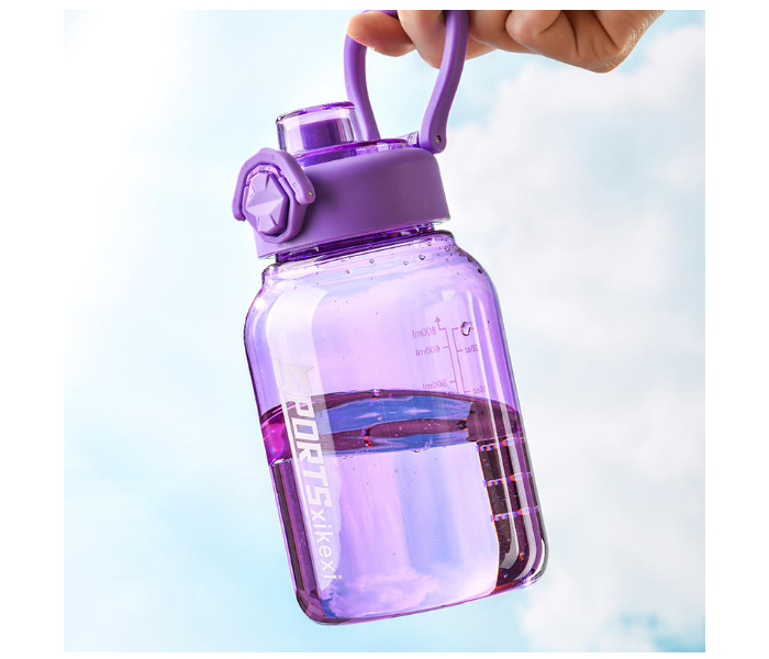 2000ml Large Capacity Transparent Water Bottle BPA-Free Plastic Sports Water Cup with Direct Drinking Lid & Cute Cartoon Sticker - Purple in UAE