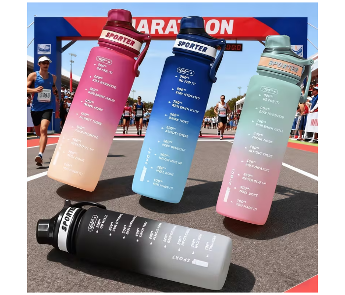Gradient Plastic Sports Water Bottle 1200ml | Large Capacity BPA-Free Gym, Travel & Outdoor Water Cup with Measurement Scale - Black in UAE