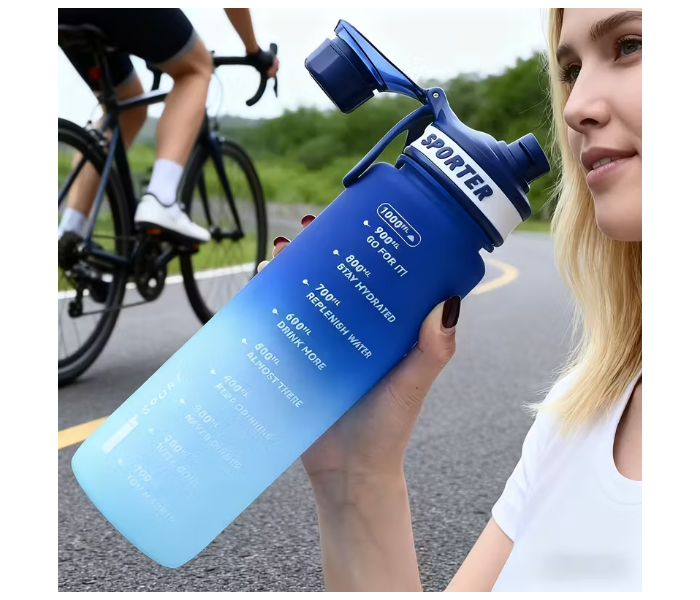 Gradient Plastic Sports Water Bottle 1200ml | Large Capacity BPA-Free Gym, Travel & Outdoor Water Cup with Measurement Scale - Blue in UAE