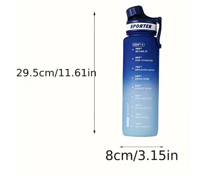 Gradient Plastic Sports Water Bottle 1200ml | Large Capacity BPA-Free Gym, Travel & Outdoor Water Cup with Measurement Scale - Blue in UAE