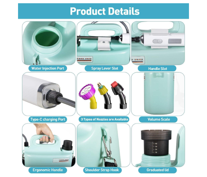 DENX DX3651 Portable Electric Sprayer - 6L Tank, 2000mAh Rechargeable Battery, USB Charging, Multi-Purpose Cordless Cleaner for Car Wash, Garden & Home in UAE
