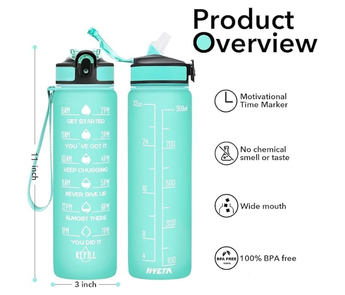 The Better Home 1 Litre Motivational Water Bottle for Adults | Leakproof Sipper Bottle with Time Markings & Measurements | Unbreakable Sports Gym Water Bottle - Mint Green in UAE