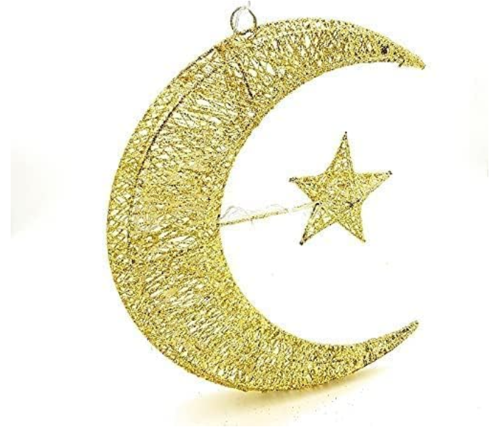 20cm Ramadan Crescent LED Lantern, 3D Golden Moon Star Eid Mubarak Decoration, Battery Warm Light in UAE