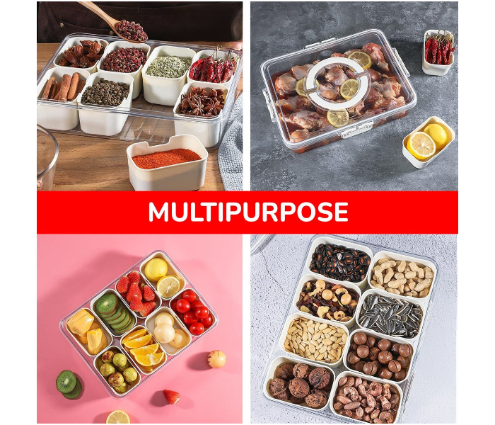 Snack Box with Compartments Divided Serving Tray with Lid and Handle Portable Spice Container Snack Platters Seasoning Box Organizer for Spices Candy Fruits Nuts Snacks, For Party Entertaining Picnic in UAE