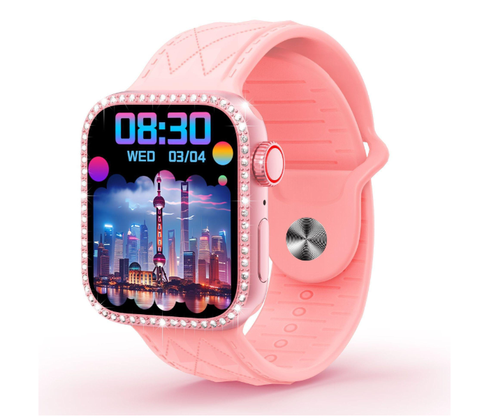 Smartbarry A61 Pro 3-in-1 Smartwatch – 36mm Mini Size, HD Touchscreen & Bluetooth Calling – Ramadan Special Gift Edition – Includes 2 Silicone Straps & 1 Jewelry Bracelet – Pink in UAE