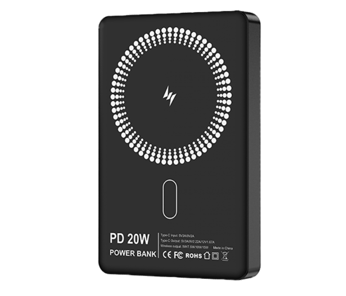 VLOVE- V22 20000mAh Solar Wireless Power Bank - 22.5W Super Fast Charging, 15W MagSafe Compatible Portable Battery Pack with Built-in Cables & LED Light - Black in UAE