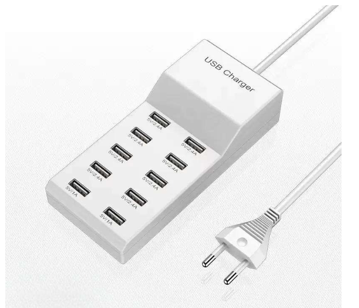 Smartberry U10 50W Multi-Port Desktop Charger 10 USB Ports White – Universal Intelligent Fast Charging Station for Family Emergency & Travel in UAE