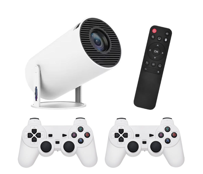 Smartbarry HT5 Plus 4K HDR Smart Gaming Projector with 2 Wireless Gamepads, 5G WiFi & Android OS - Portable Home Theater for Ramadan Nights - White in UAE