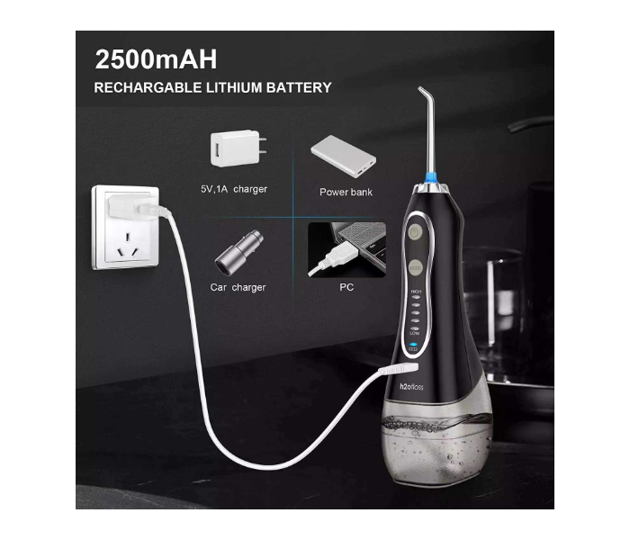  Portable Oral Irrigator - Cordless Water Flosser for Teeth with 5 Cleaning Modes & 6 Replaceable Jet Tips, IPX7 Waterproof, 300ml Tank, Black - Ramadan Wellness Essential in UAE