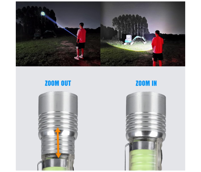 Ultra Bright Long Range LED Flashlight with Zoom Transparent Fluorescent Tactical Torch with Magnet & Clip in UAE