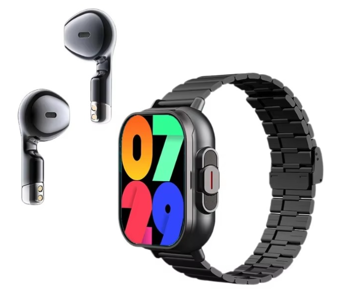 Smartbarry A70 Smart Watch with Built-in Wireless Earbuds - 2-in-1 Fitness Tracker, Heart Rate & Sleep Monitor, Bluetooth Call & Music, Large HD Display, Black - Ramadan Wellness & Tech Essential in UAE