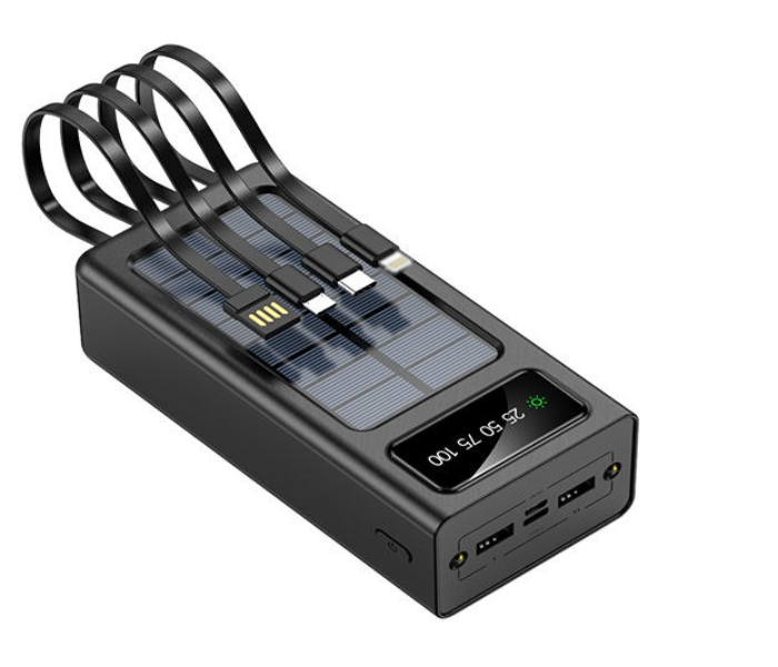 30000mAh High-Capacity Power Bank Black – Ultra-Reliable Portable Charger with 4 Built-In Cables & Digital Battery Display in UAE