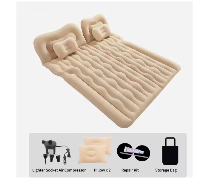 Back Seat Inflatable Car Air Mattress for Travel ,Portable SUV & Sedan Sleep Bed with 2 Pillows, Head Protection & Storage Bag for Camping, Road Trips & Outdoor Use - Beige in UAE