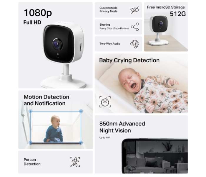 TP-Link Home Security Tapo C100 Durable Polycarbonate White 1080p Full HD Clarity Instant Motion Detection Indoor Home & Pet Monitoring in UAE