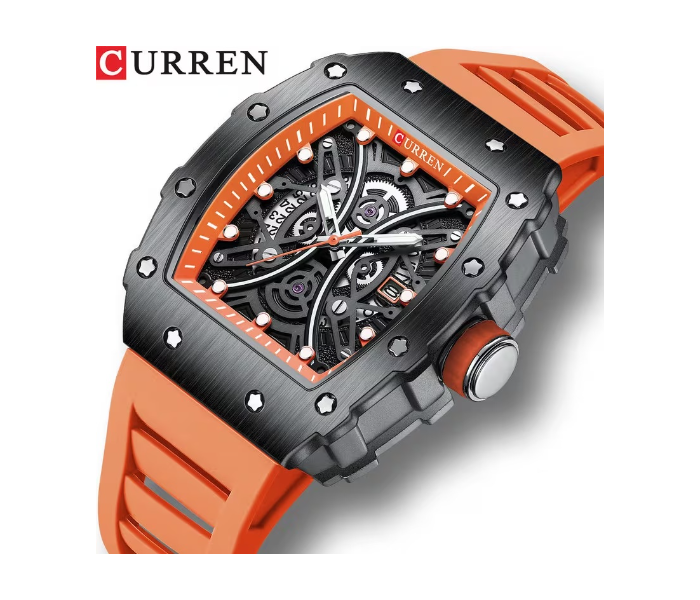 CURREN 8438 Men’s Luxury Rectangle Quartz Watch – Sport Casual Analog Wristwatch with Silicone Rubber Strap, Luminous Hands & Water Resistant Design in UAE
