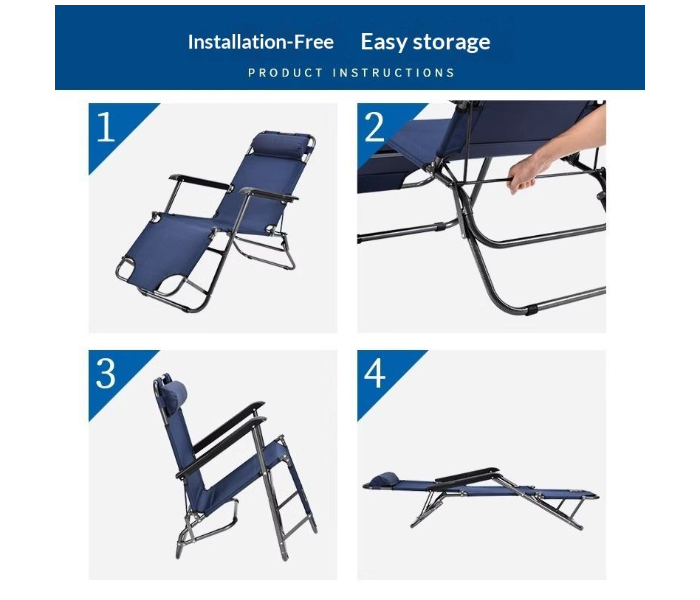  Folding Zero Gravity Reclining Lounge Chair with Adjustable Headrest & Padded Armrests, Portable Beach & Camping Bed, Navy Blue – Best Outdoor Furniture in UAE