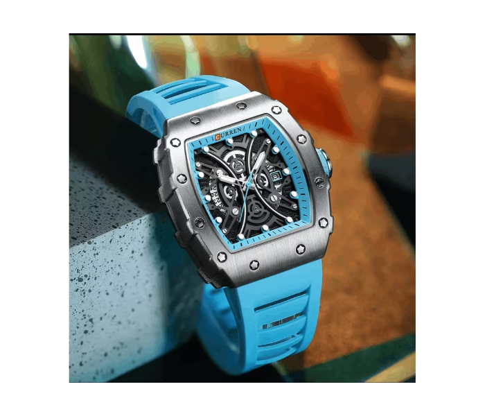 CURREN 8438 Men’s Luxury Rectangle Quartz Watch – Sport Casual Analog Wristwatch with Silicone Rubber Strap, Luminous Hands & Water Resistant Design in UAE