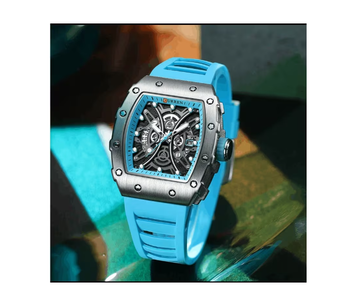 CURREN 8438 Men’s Luxury Rectangle Quartz Watch – Sport Casual Analog Wristwatch with Silicone Rubber Strap, Luminous Hands & Water Resistant Design in UAE