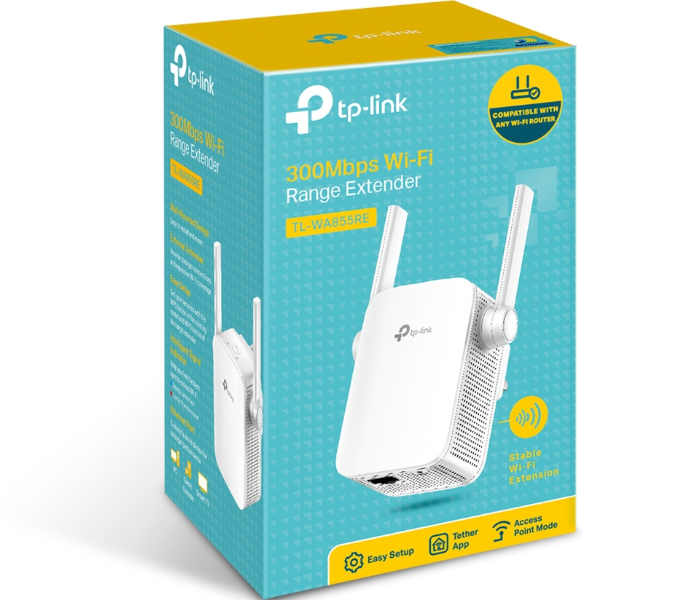 TP-Link Compact 300Mbps TL-WA855RE Durable Polymer White Stable Signal Expansion Instant Dead-Zone Elimination Indoor Wi-Fi Coverage Extender in UAE
