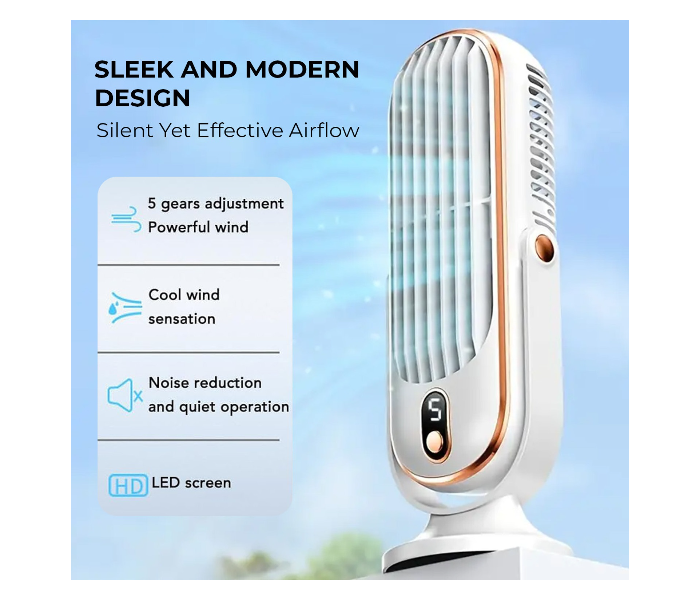 Portable USB Rechargeable Desk Fan 5-Speed Mini Cooling Fan Silent Brushless Motor LED Display Adjustable Tilt & Speed Compact & Powerful USB in UAE