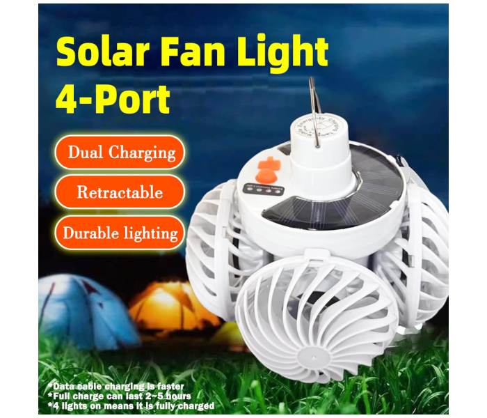 Solar Foldable Fan Light, USB/Solar Charging Lighting, camping ceiling fan Lantern Camping Fan, Portable Ceiling Fan with Lights – Ultra Quiet Portable Lamp for Indoor, Outdoor and Garden Outdoor Accessories in UAE