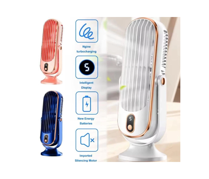 Portable USB Rechargeable Desk Fan 5-Speed Mini Cooling Fan Silent Brushless Motor LED Display Adjustable Tilt & Speed Compact & Powerful USB in UAE