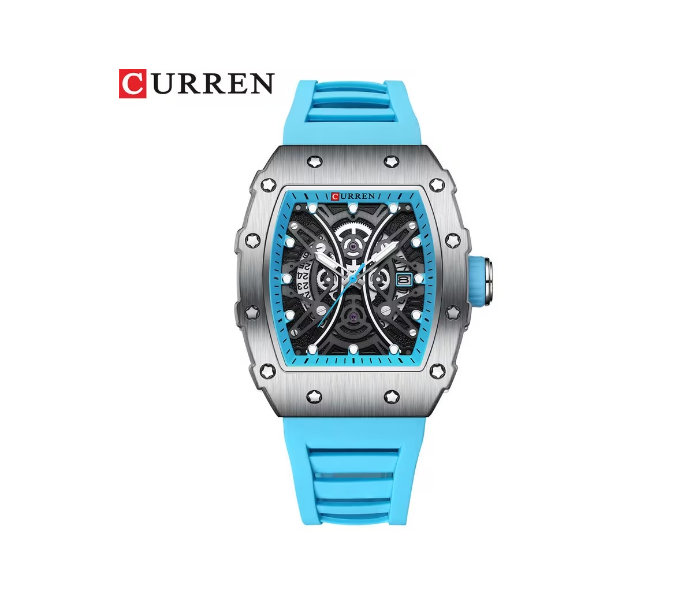 CURREN 8438 Men’s Luxury Rectangle Quartz Watch – Sport Casual Analog Wristwatch with Silicone Rubber Strap, Luminous Hands & Water Resistant Design in UAE
