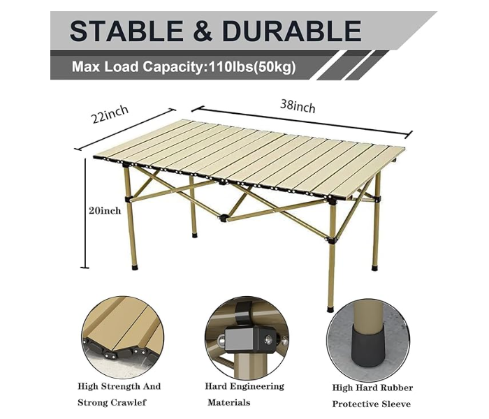 Portable Folding Camping Table with Wood Grain Top - Lightweight Aluminum Outdoor Picnic Table with Storage Mesh Net & Carry Bag - Brown (UAE Edition) in UAE