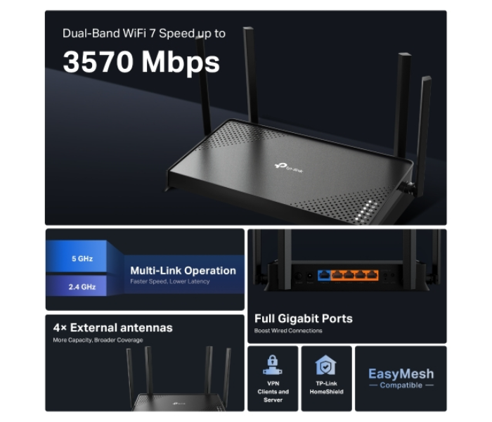 Tp-Link DualBand Wifi7 BE3600 Router Archer BE220 in UAE