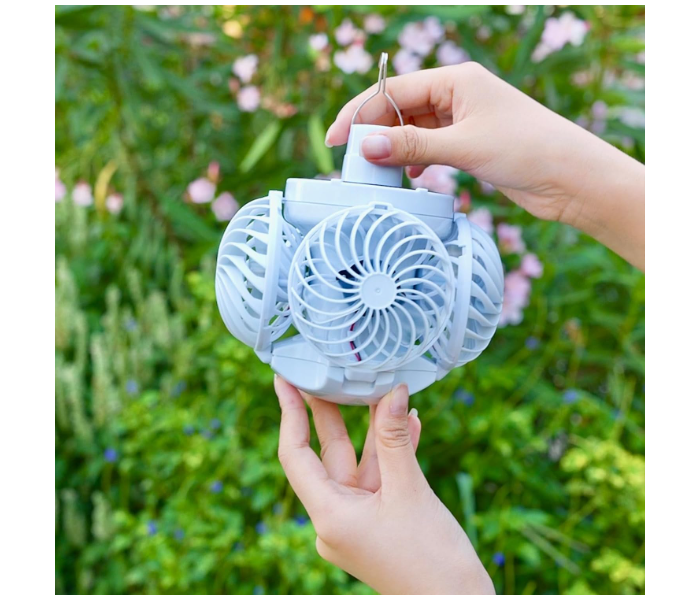 Solar Foldable Fan Light, USB/Solar Charging Lighting, camping ceiling fan Lantern Camping Fan, Portable Ceiling Fan with Lights – Ultra Quiet Portable Lamp for Indoor, Outdoor and Garden Outdoor Accessories in UAE
