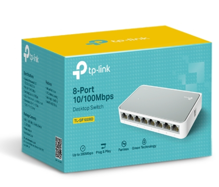 TP-Link TL-SF1008D 8-Port Durable Polycarbonate Sleek White Plug and Play Energy Efficient Desktop Ethernet Switch Home and Small Office Network Expansion in UAE