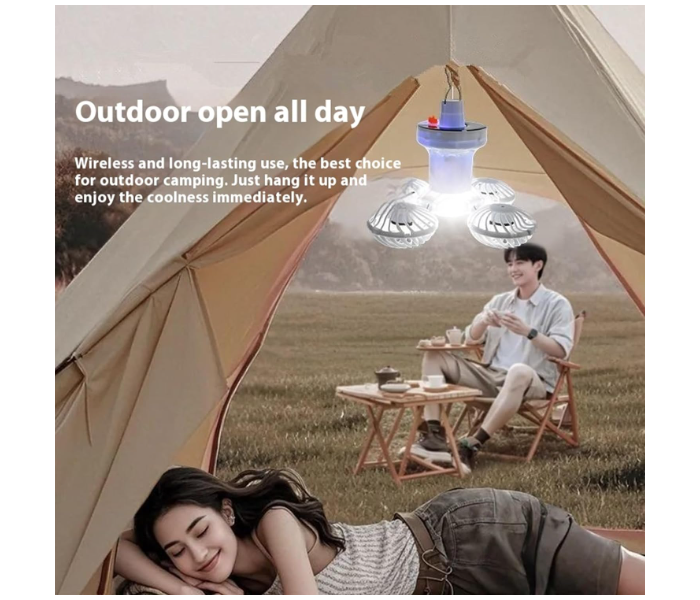 Solar Foldable Fan Light, USB/Solar Charging Lighting, camping ceiling fan Lantern Camping Fan, Portable Ceiling Fan with Lights – Ultra Quiet Portable Lamp for Indoor, Outdoor and Garden Outdoor Accessories in UAE
