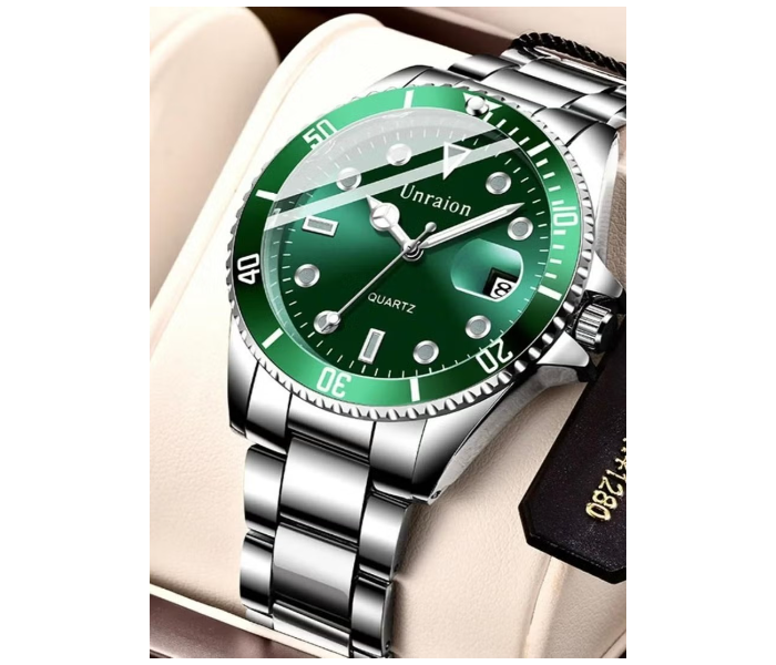 IIK Rotatable Bezel Sapphire Glass Stainless Steel Band Sport Quartz Wrist Watch for Men – Green and Silver in UAE