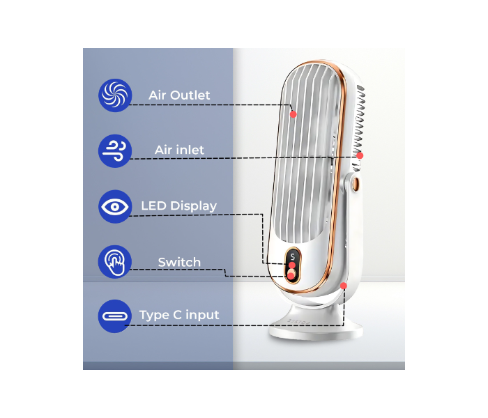Portable USB Rechargeable Desk Fan 5-Speed Mini Cooling Fan Silent Brushless Motor LED Display Adjustable Tilt & Speed Compact & Powerful USB in UAE