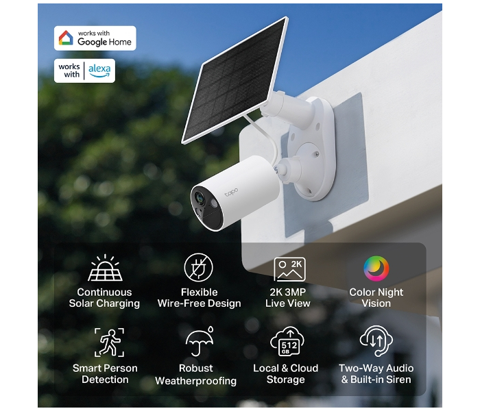 TP-Link Solar-Powered Tapo C410 KIT Weatherproof ABS White Continuous Non-Stop Power 2K 3MP Full-Color Night Vision Outdoor Security Solution in UAE