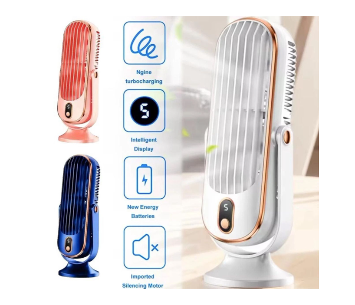 Portable USB Rechargeable Desk Fan 5-Speed Mini Cooling Fan Silent Brushless Motor LED Display Adjustable Tilt & Speed Compact & Powerful USB in UAE
