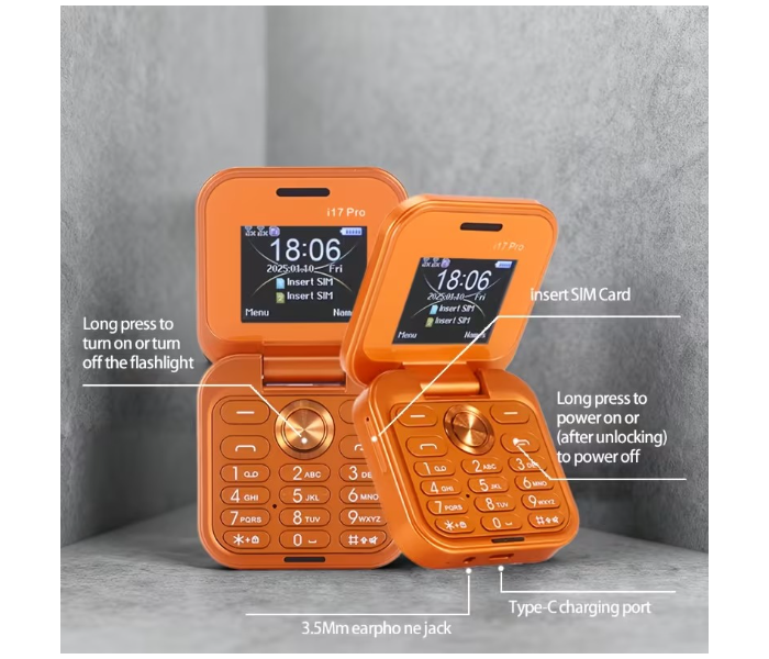 2026 17 PRO edition New Mini Flip Mobile Phone 2 SIM Card Small Display Foldable Cell Phone, Unlocked Flip Phone in UAE