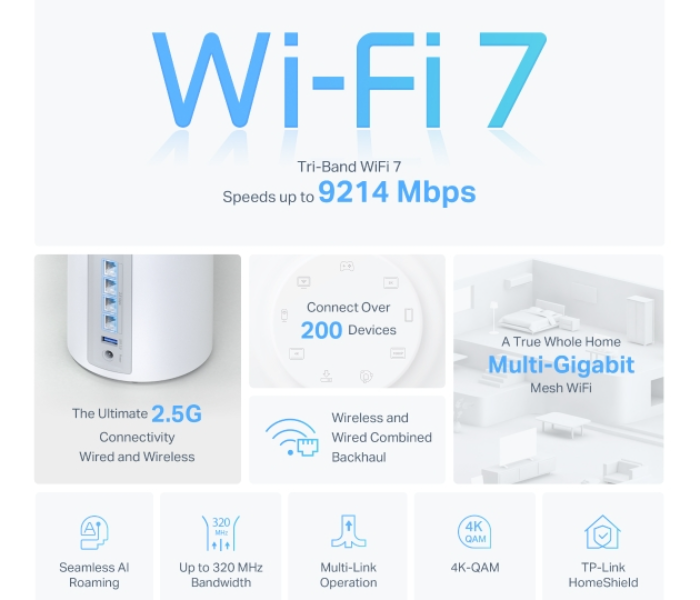 Tp-Link BE9300 Whole Home Mesh Wifi 7 System Deco BE65 (3Pack) in UAE