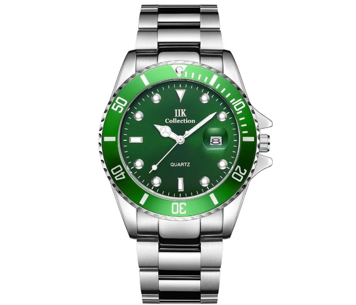 IIK Rotatable Bezel Sapphire Glass Stainless Steel Band Sport Quartz Wrist Watch for Men – Green and Silver in UAE