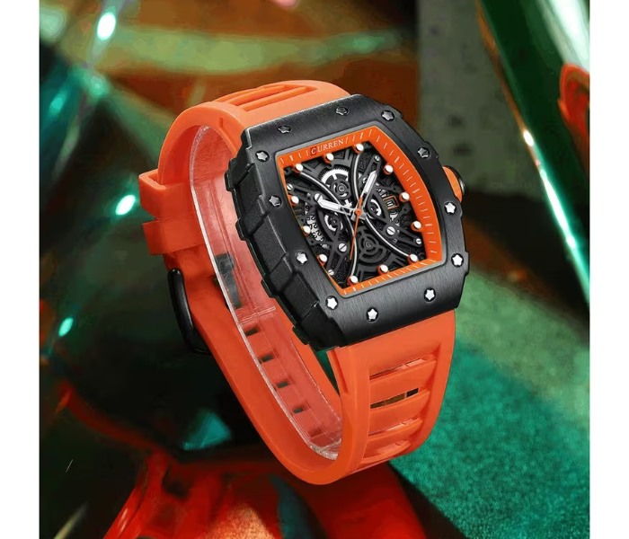 CURREN 8438 Men’s Luxury Rectangle Quartz Watch – Sport Casual Analog Wristwatch with Silicone Rubber Strap, Luminous Hands & Water Resistant Design in UAE