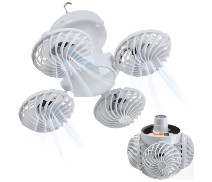 Portable Solar Camping Fan with LED Soccer Light - Rechargeable Emergency Lantern, 5 Lighting Modes & 4 Foldable Fans for Outdoor, Hiking & Home Use in UAE