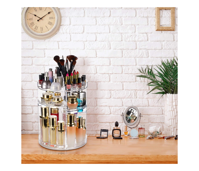 360 Degree Rotating Makeup Organizer,Large Capacity&Adjustable Multi-Function Cosmetic Storage Box,Fits Makeup Brushes,Eyeliner,Lipsticks Nail Polish. in UAE