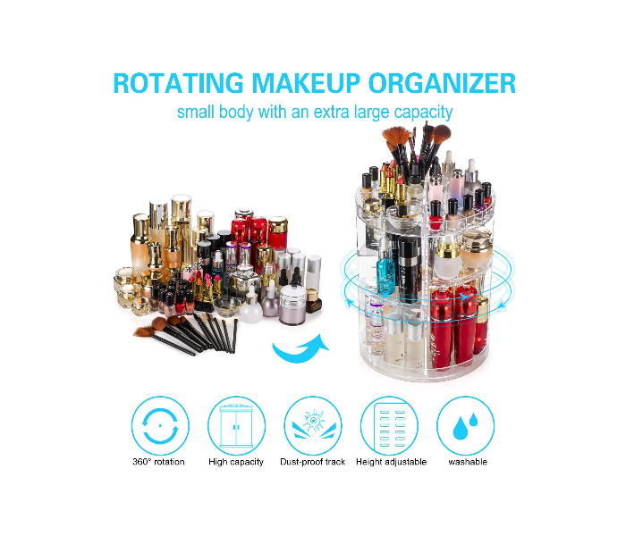 360 Degree Rotating Makeup Organizer,Large Capacity&Adjustable Multi-Function Cosmetic Storage Box,Fits Makeup Brushes,Eyeliner,Lipsticks Nail Polish. in UAE