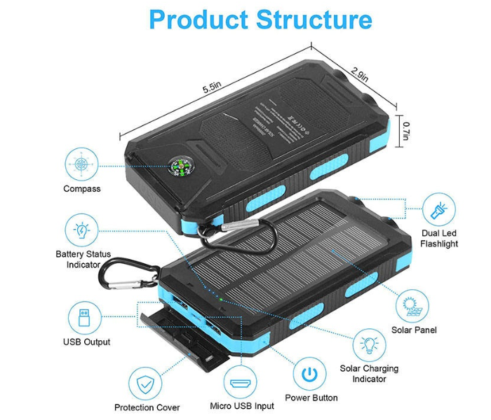 Multi Interface 20000mah Wireless Charger Solar Outdoor Powerbank with Cable Portable Mobile Power Bank in UAE