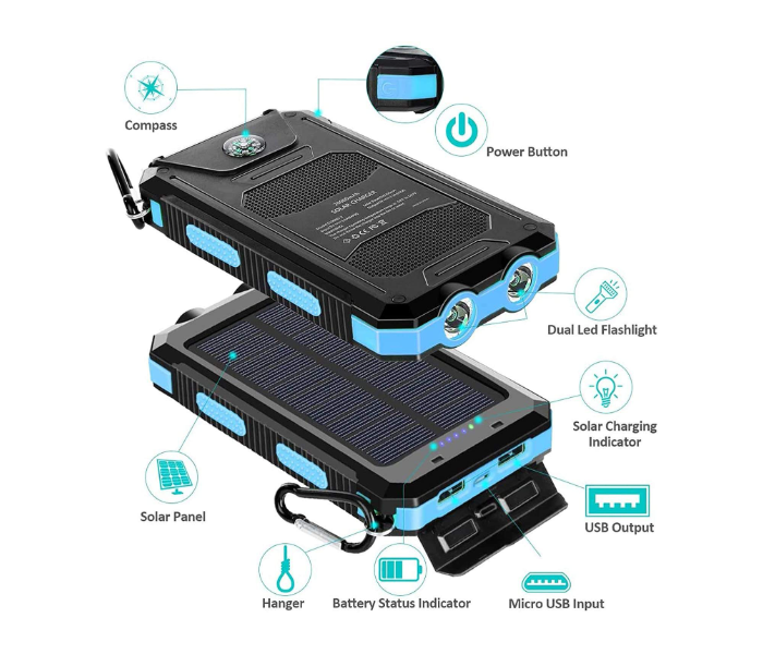 Multi Interface 20000mah Wireless Charger Solar Outdoor Powerbank with Cable Portable Mobile Power Bank in UAE